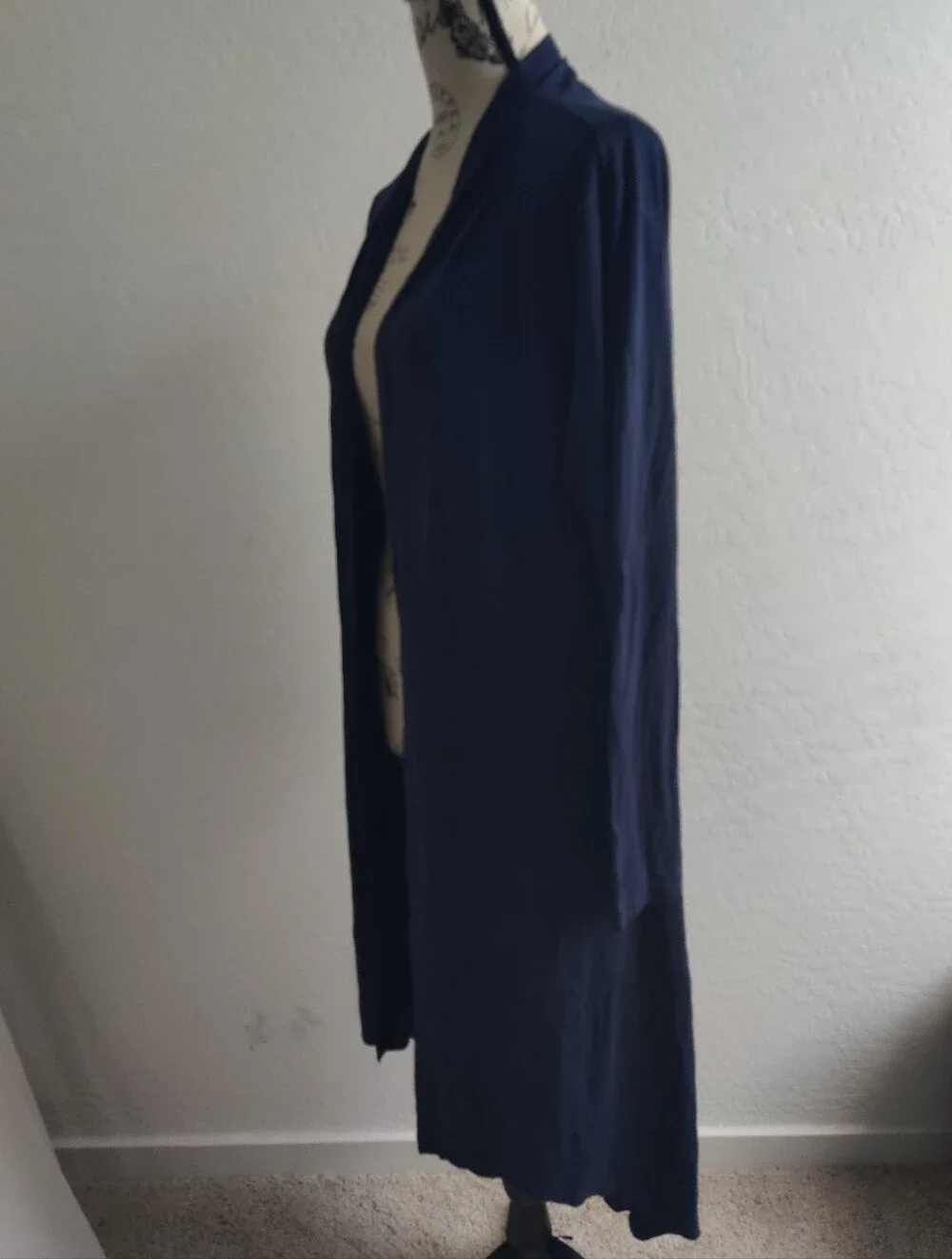 Y2K POTGMM Viscos women’s Navy Blue Long Maxi Open-Front Cardigan Sweater_Medium